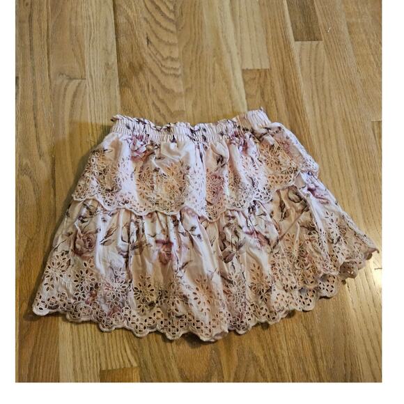 Gap x LoveShackFancy LSF Ruffle Mini Blush Pink Floral Skirt Large (10-11) Girl - Picture 2 of 11